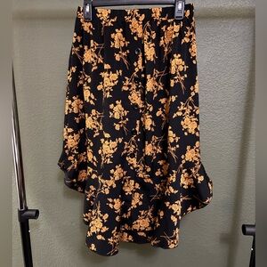 SHEIN Black and Gold Floral High Low Skirt